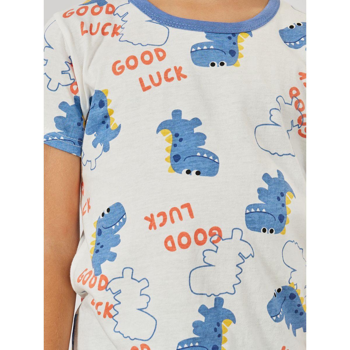 Styli Dinosaur Graphic Print T-Shirt & Shorts Set-boys-clothing-nightwear-image-3