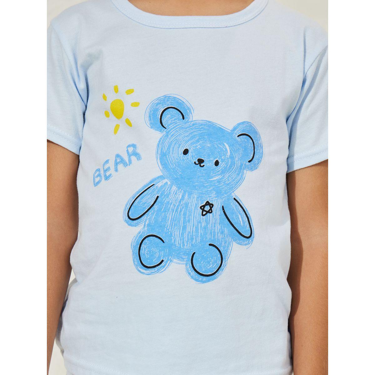 Styli Bear Print Cotton T-Shirt & Shorts Set-boys-clothing-nightwear-image-3