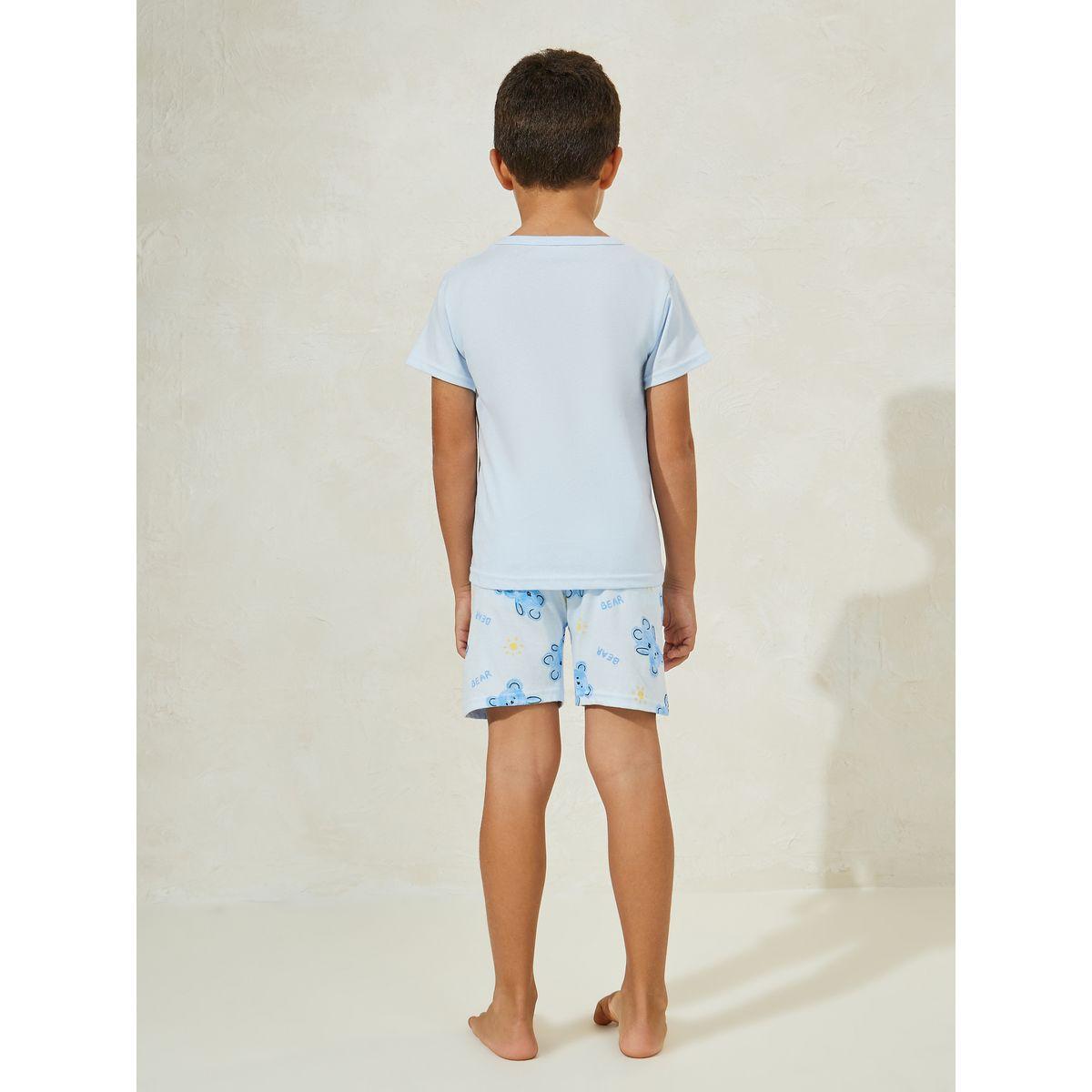 Styli Bear Print Cotton T-Shirt & Shorts Set-boys-clothing-nightwear-image-4