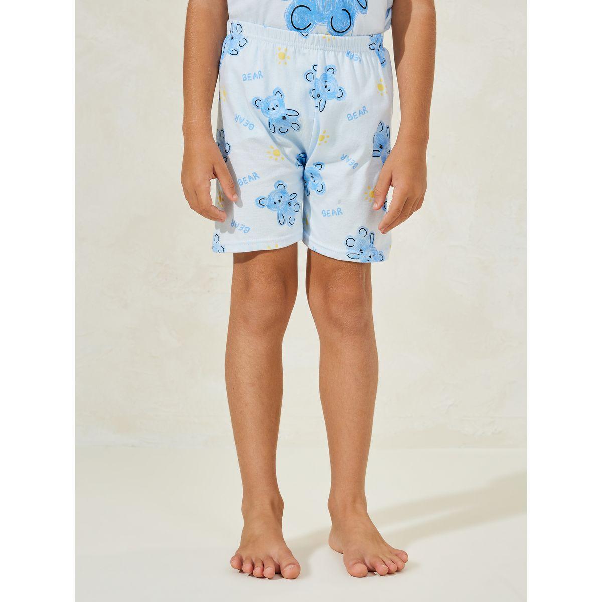 Styli Bear Print Cotton T-Shirt & Shorts Set-boys-clothing-nightwear-image-5