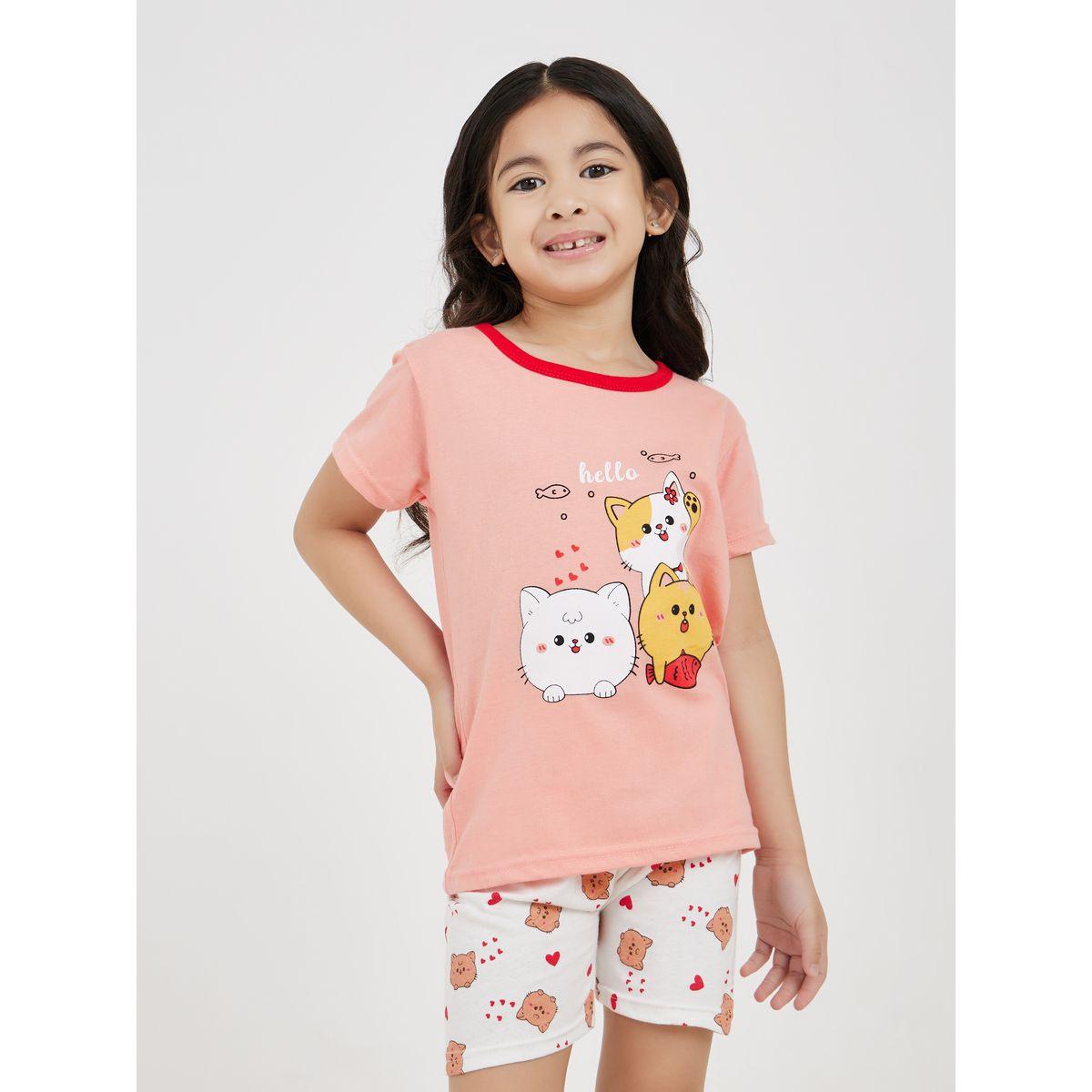 طقم من شورت بيجاما مع تيشيرت بطبعة كارتون-girls-clothing-nightwear-image-2
