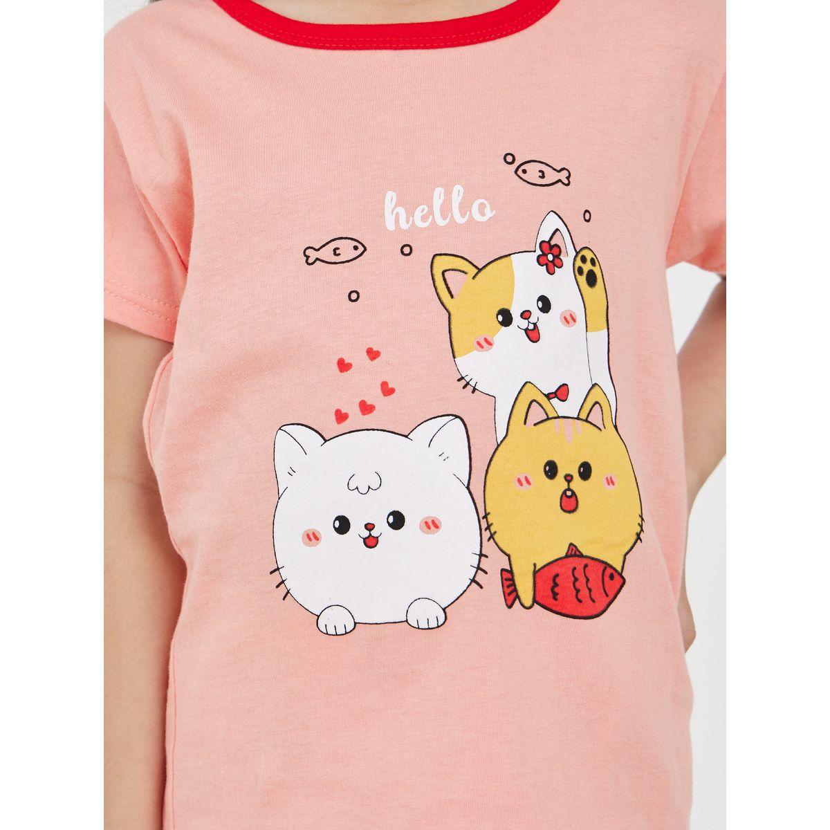 طقم من شورت بيجاما مع تيشيرت بطبعة كارتون-girls-clothing-nightwear-image-3