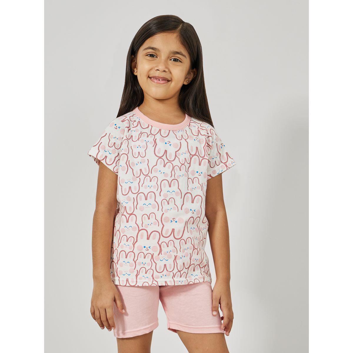 Styli Bunny Graphic Print T-Shirt & Shorts Set-girls-clothing-nightwear-image-2
