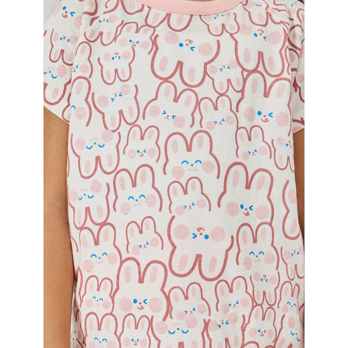 Styli Bunny Graphic Print T-Shirt & Shorts Set-girls-clothing-nightwear-image-3