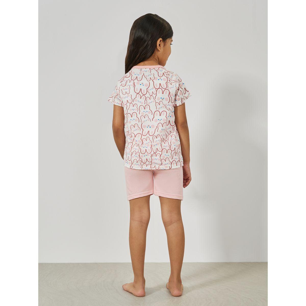 Styli Bunny Graphic Print T-Shirt & Shorts Set-girls-clothing-nightwear-image-4