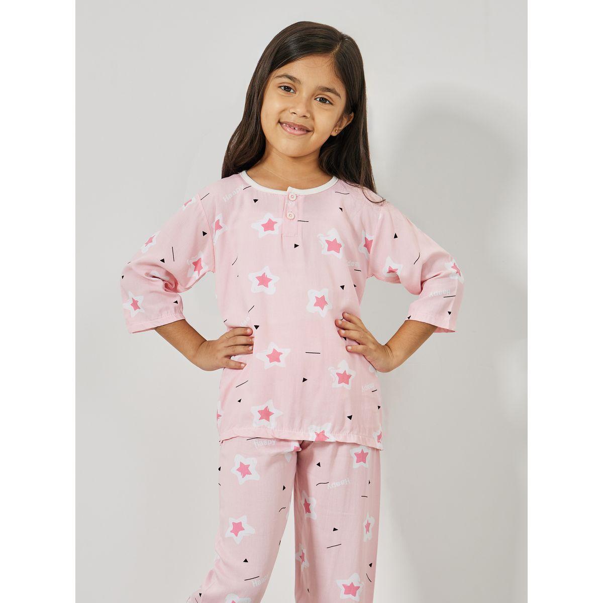 Styli Star Print 3/4 Sleeves Top & Capri Set-girls-clothing-nightwear-image-2