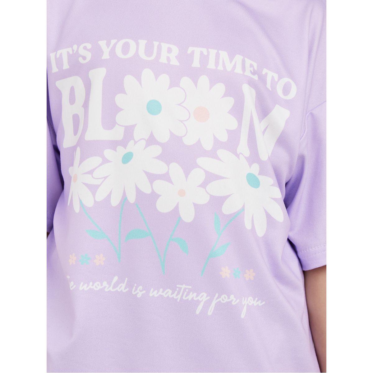 تيشيرت مطبع بطبعة زهور وكتابة مع اكتاف منخفضة-girls-clothing-blousesandshirts-image-3