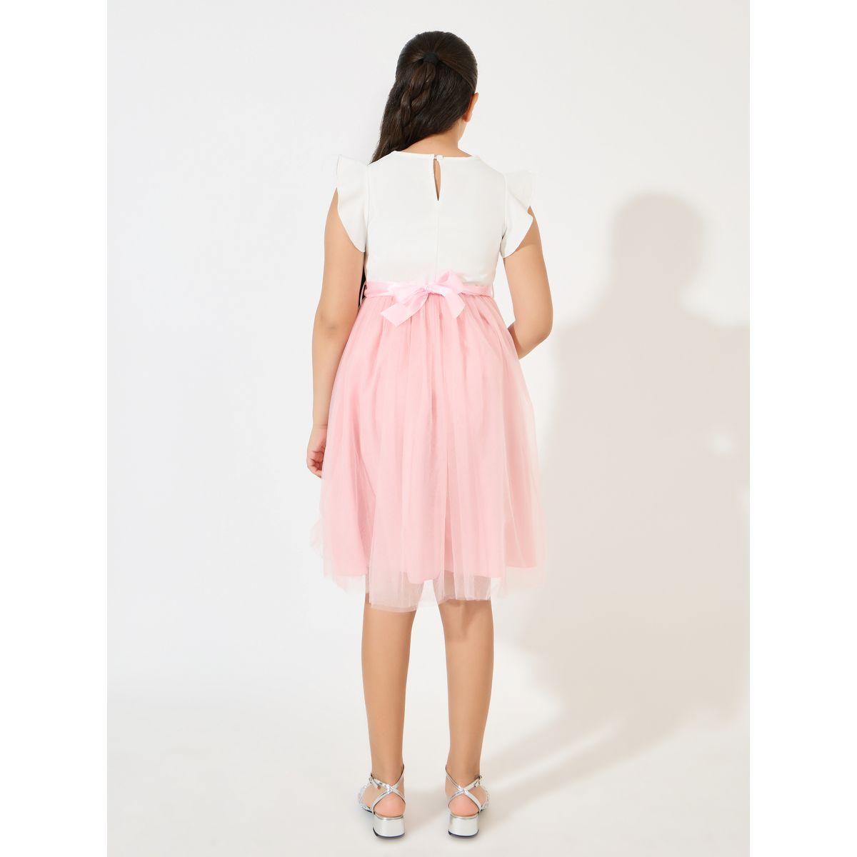 Styli Embroidery Ruffle Trim Top Mesh Hem Dress-girls-clothing-dressesandjumpsuits-image-4