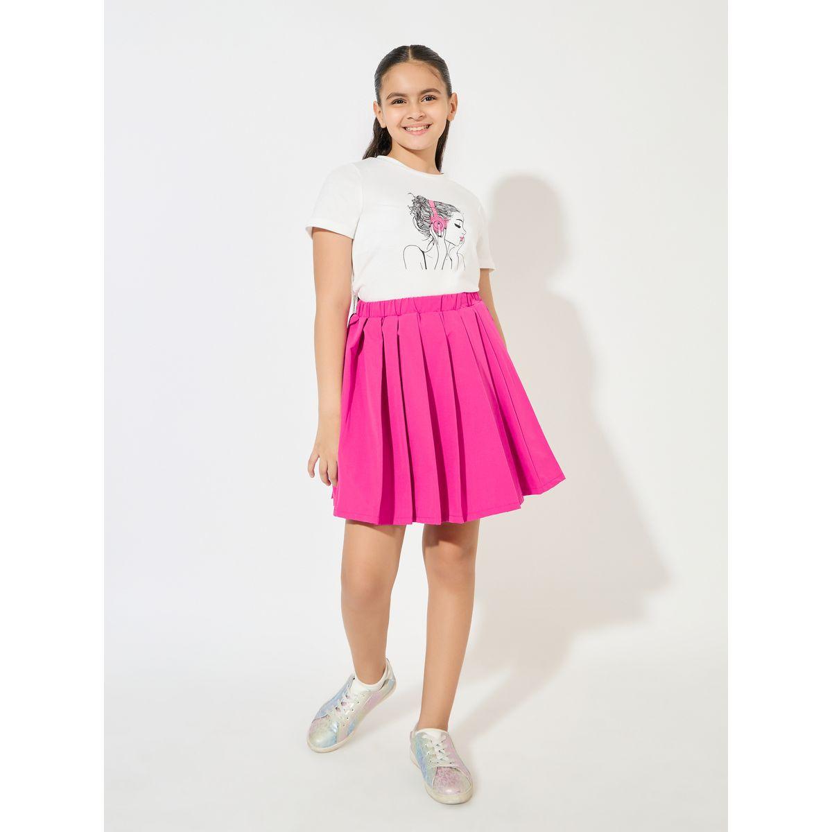 Styli Girl Graphic Print T-Shirt & Pleated Skirt Set-girls-clothing-setsandcoords-image-1