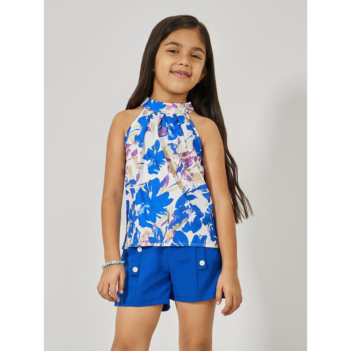 Styli Floral Print Halter Neck Top & Button Front Shorts Set-girls-clothing-setsandcoords-image-2