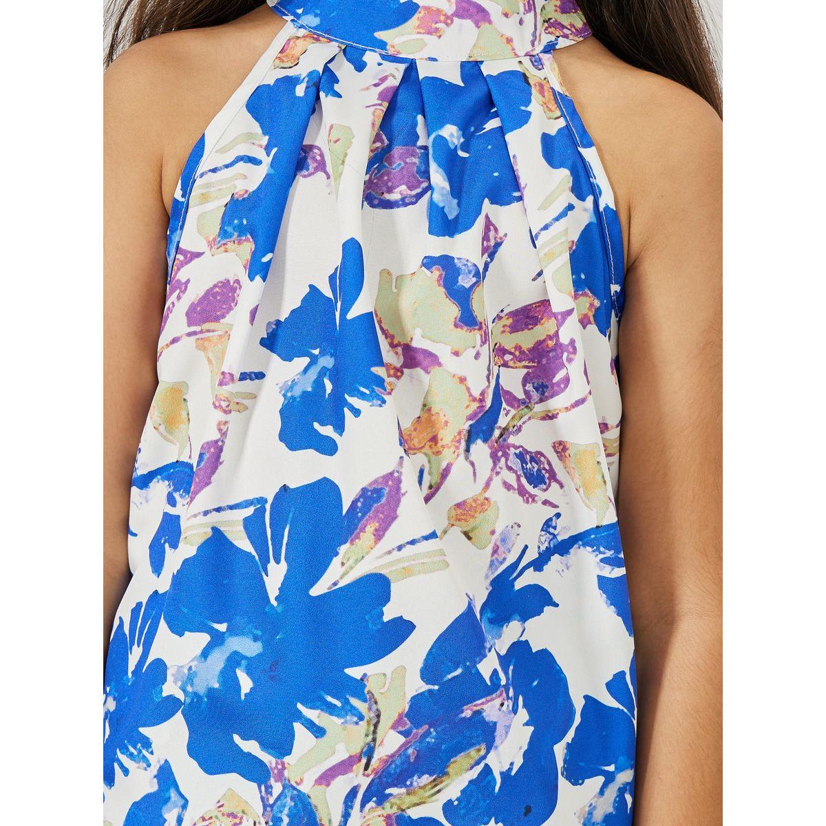 Styli Floral Print Halter Neck Top & Button Front Shorts Set-girls-clothing-setsandcoords-image-3