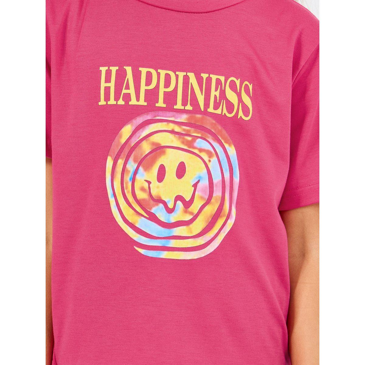 Styli Emoji Graphic Print T-Shirt & Solid Shorts Set-girls-clothing-setsandcoords-image-4