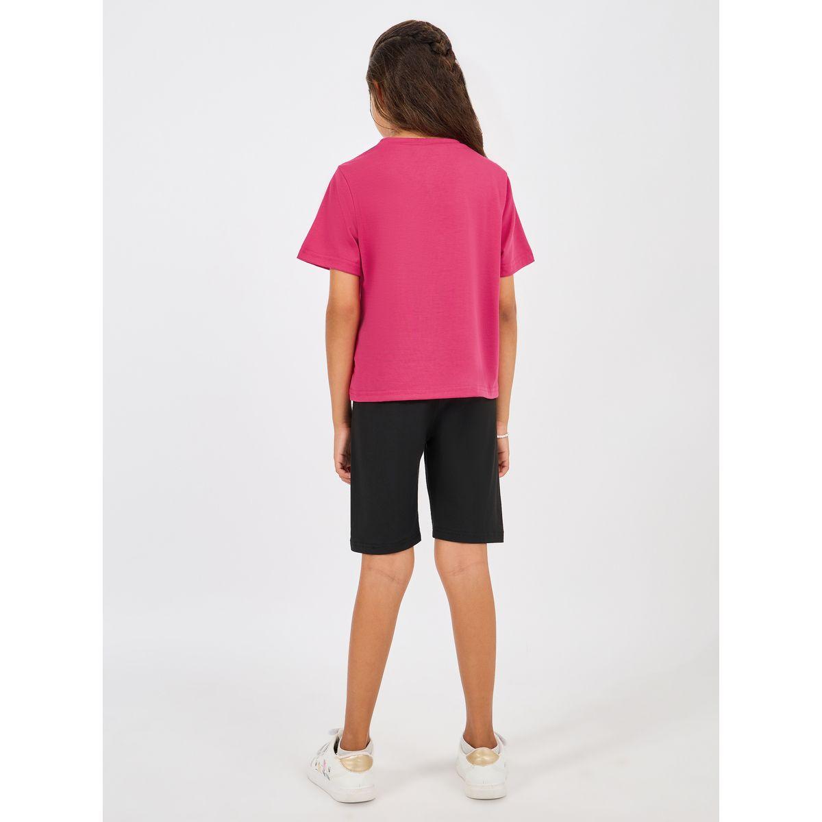 Styli Emoji Graphic Print T-Shirt & Solid Shorts Set-girls-clothing-setsandcoords-image-5