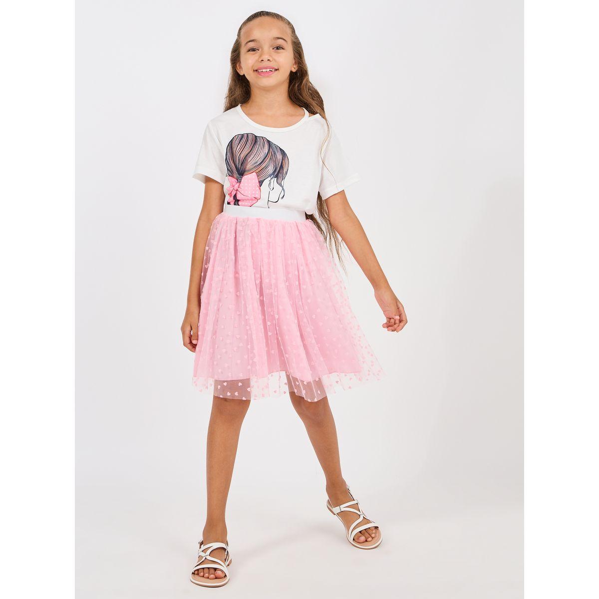 مجموعة من تنورة بحافة شبك مع تيشيرت بطبعة جرافيك-girls-clothing-setsandcoords-image-1