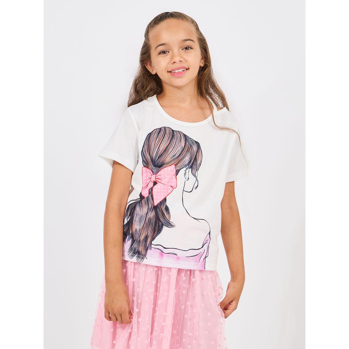 مجموعة من تنورة بحافة شبك مع تيشيرت بطبعة جرافيك-girls-clothing-setsandcoords-image-2