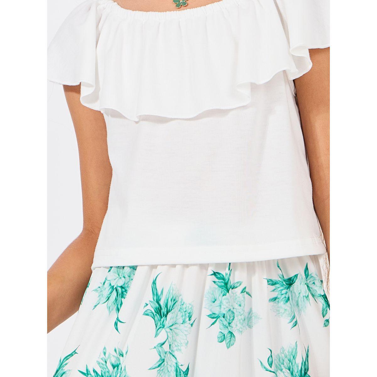 Styli Solid Ruffle Top & Printed Layered Skirt Set-girls-clothing-setsandcoords-image-3