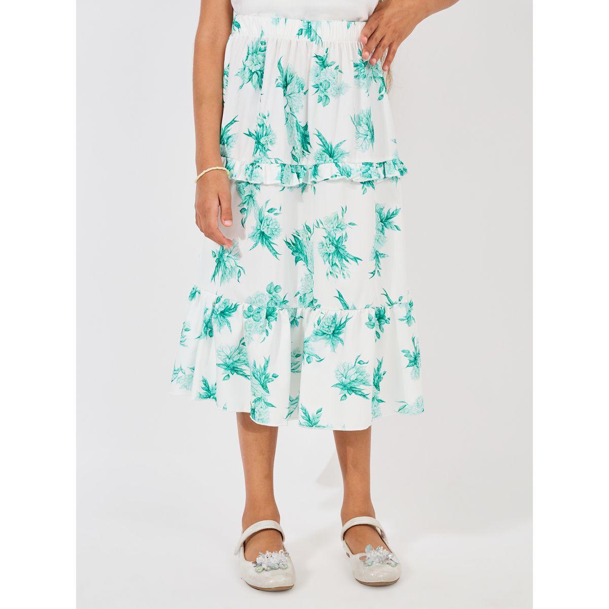 Styli Solid Ruffle Top & Printed Layered Skirt Set-girls-clothing-setsandcoords-image-4