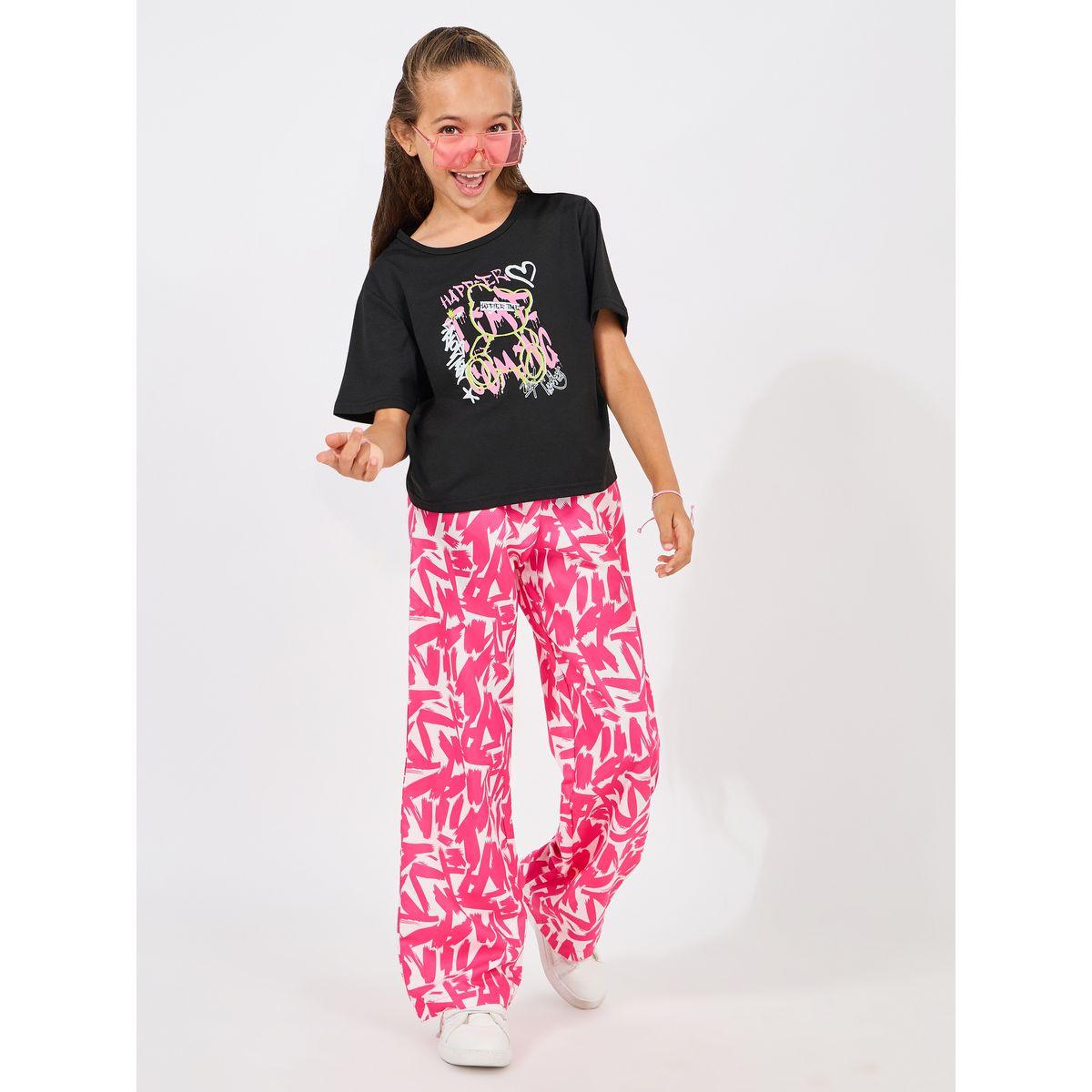 مجموعة من بنطال مع تيشيرت بطبعة جرافيك-girls-clothing-setsandcoords-image-1
