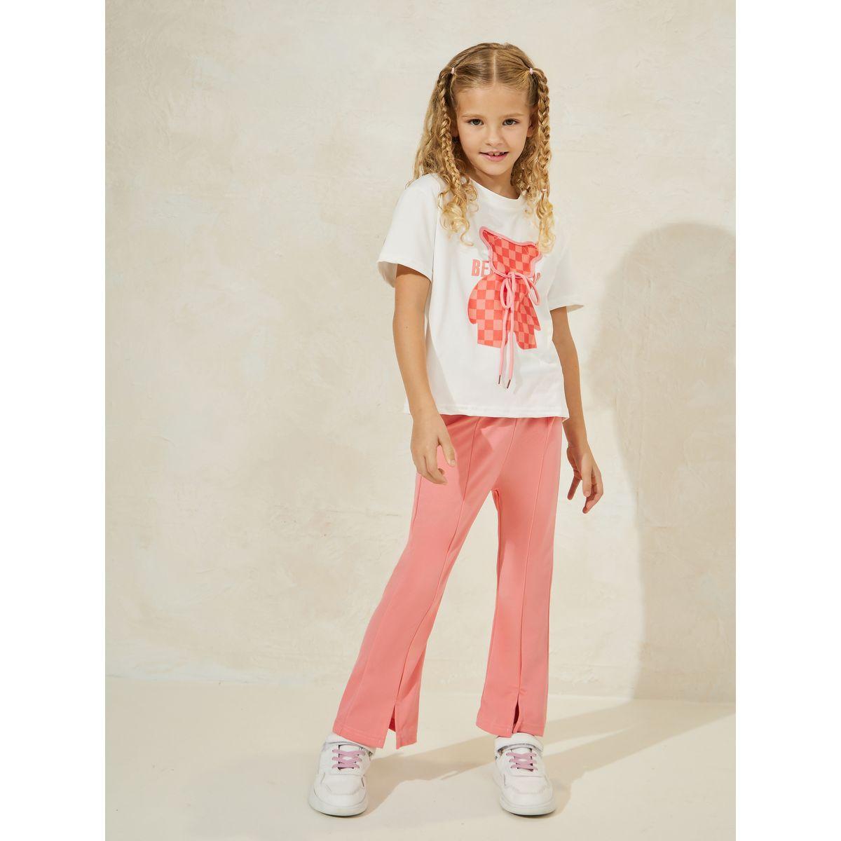 Styli Graphic Tie Front T-Shirt & Flare Hem Pant Set-girls-clothing-setsandcoords-image-1