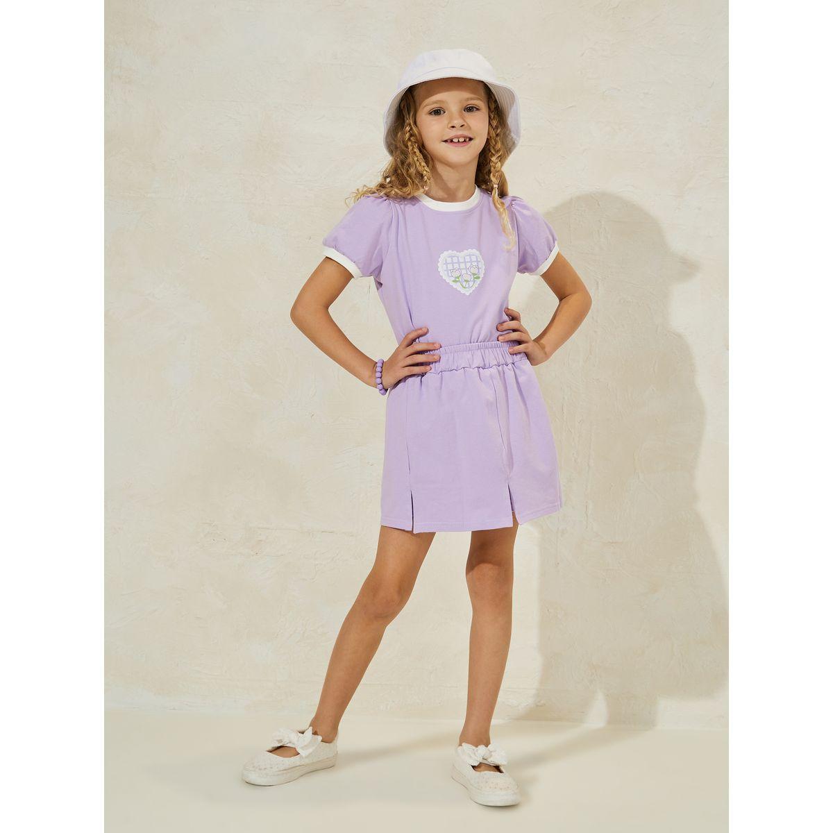 Styli Heart Printed Cotton T-Shirt & 2 in 1 Skirt Short Set-girls-clothing-setsandcoords-image-1