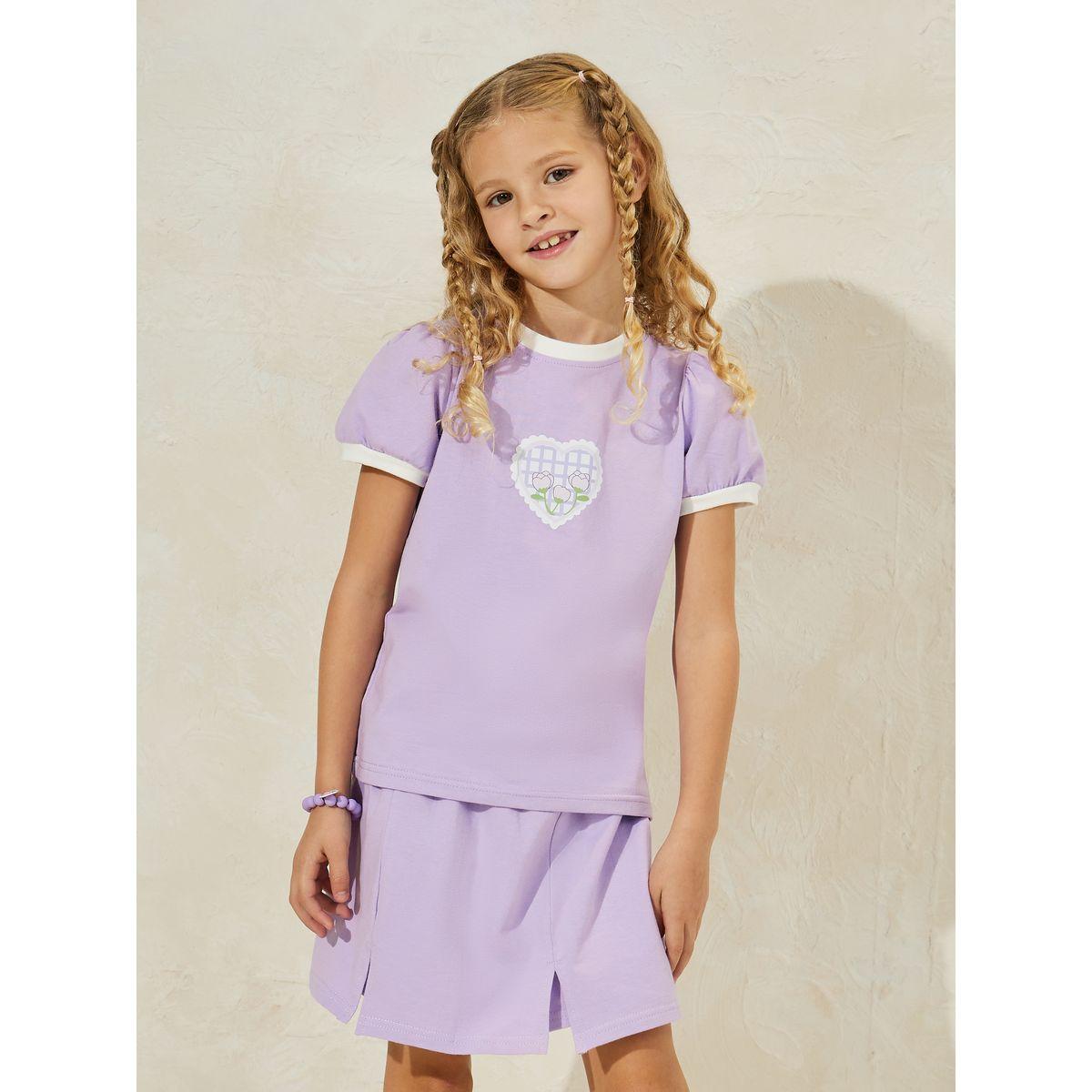 مجموعة من شورت تنورة مع تيشيرت بطبعة قلب-girls-clothing-setsandcoords-image-2