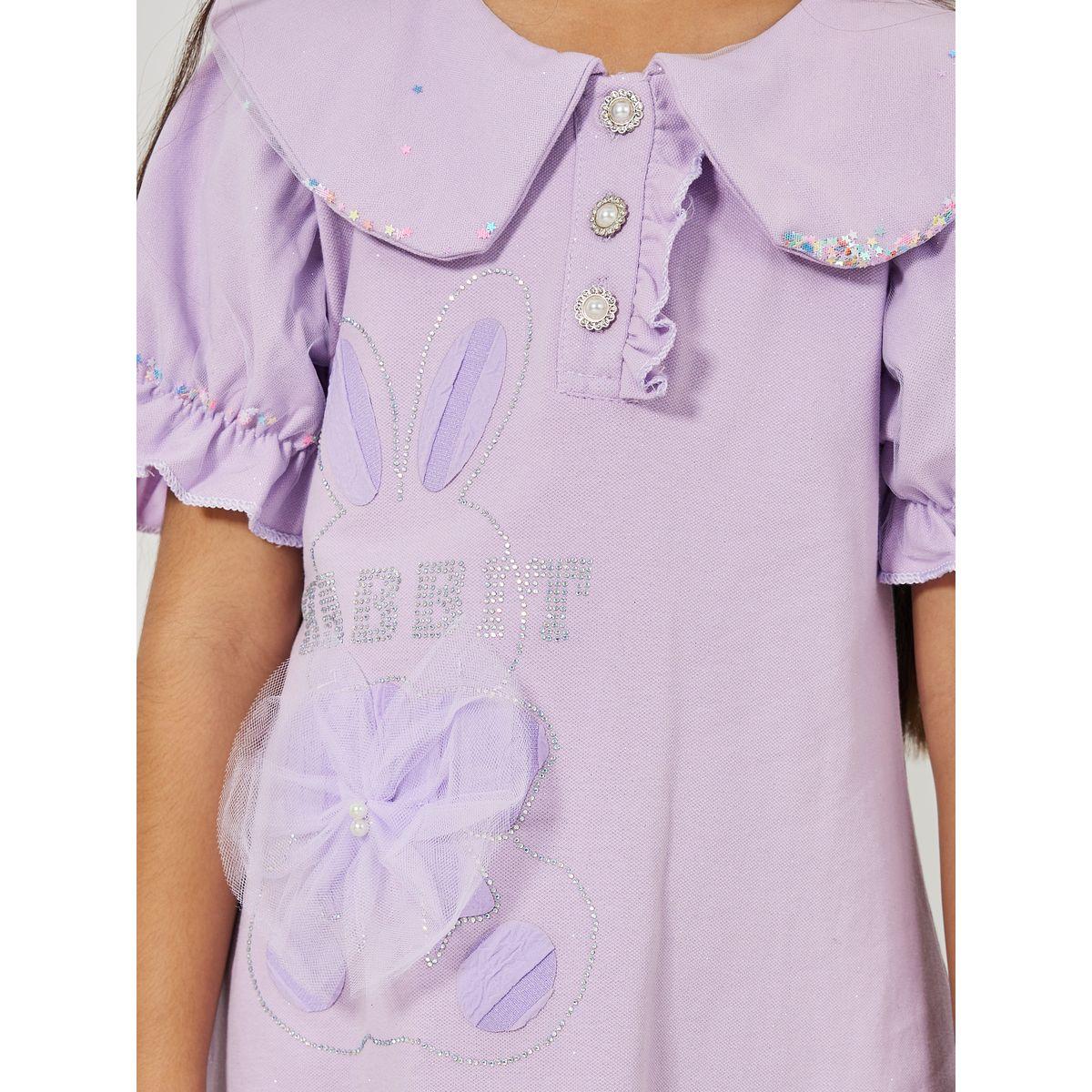 Styli Rabbit Graphic Applique Detail Collared Dress-girls-clothing-dressesandjumpsuits-image-3