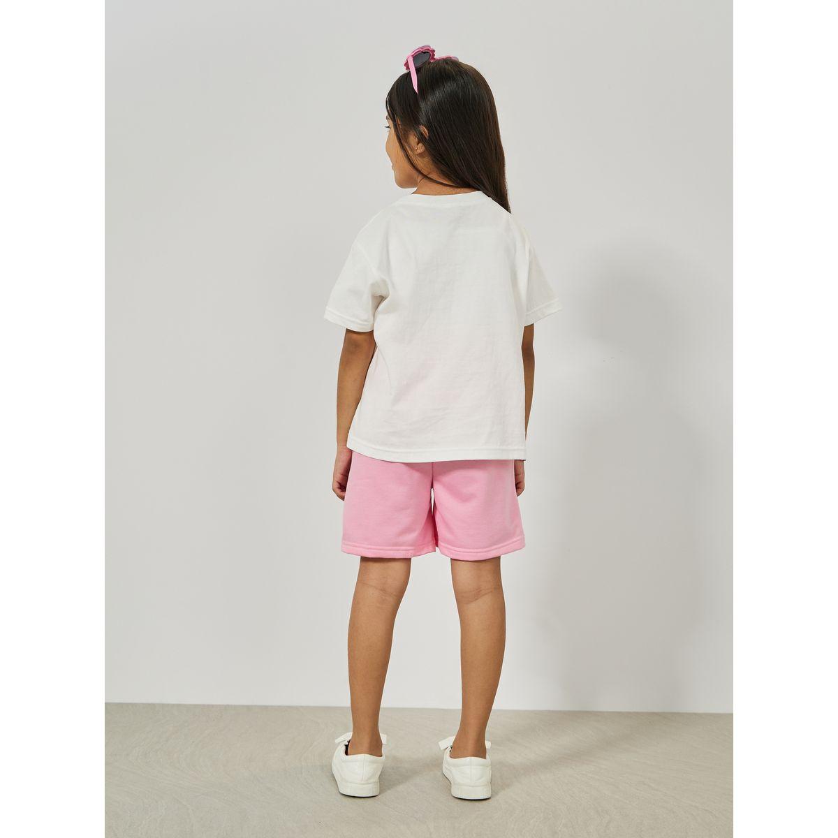 Styli Happy Love Graphic Cotton T-Shirt & Patch Shorts Set-girls-clothing-setsandcoords-image-4