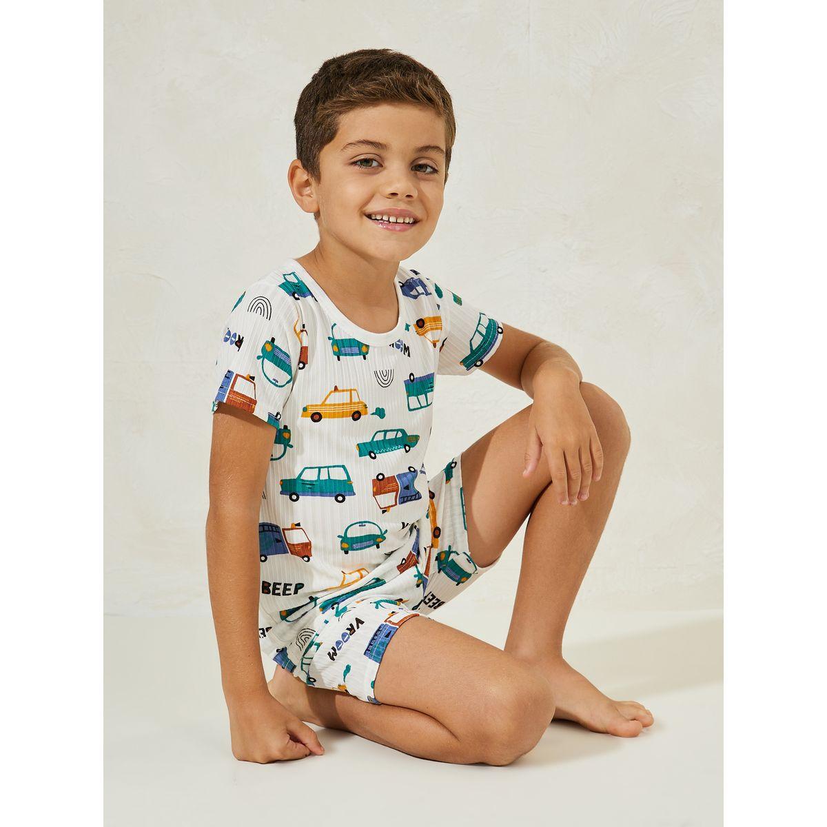 Styli Car Printed T-Shirt & Shorts Set-boys-clothing-nightwear-image-1