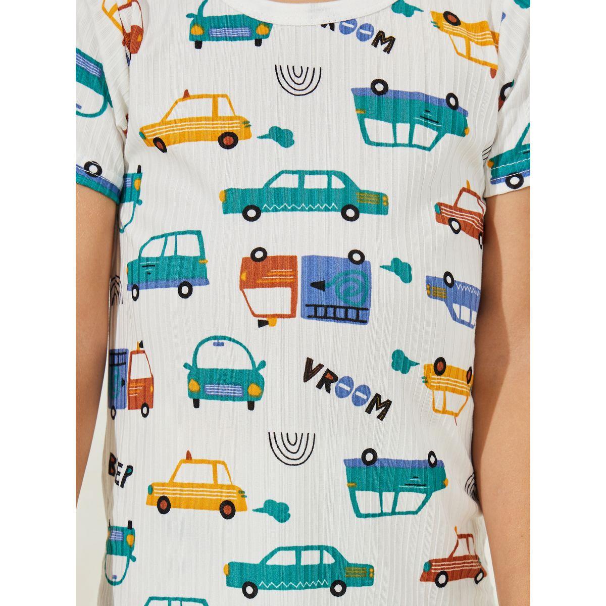 Styli Car Printed T-Shirt & Shorts Set-boys-clothing-nightwear-image-3