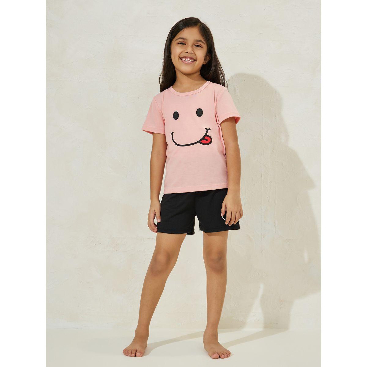 Styli Smile Print T-Shirt & Shorts Set-girls-clothing-nightwear-image-1
