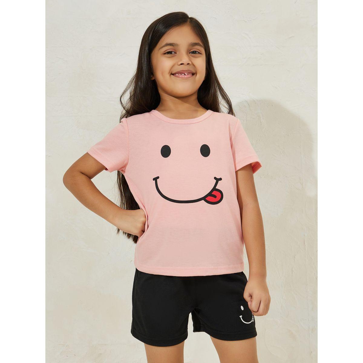 Styli Smile Print T-Shirt & Shorts Set-girls-clothing-nightwear-image-2