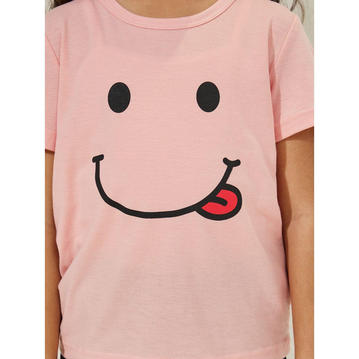 Styli Smile Print T-Shirt & Shorts Set-girls-clothing-nightwear-image-3