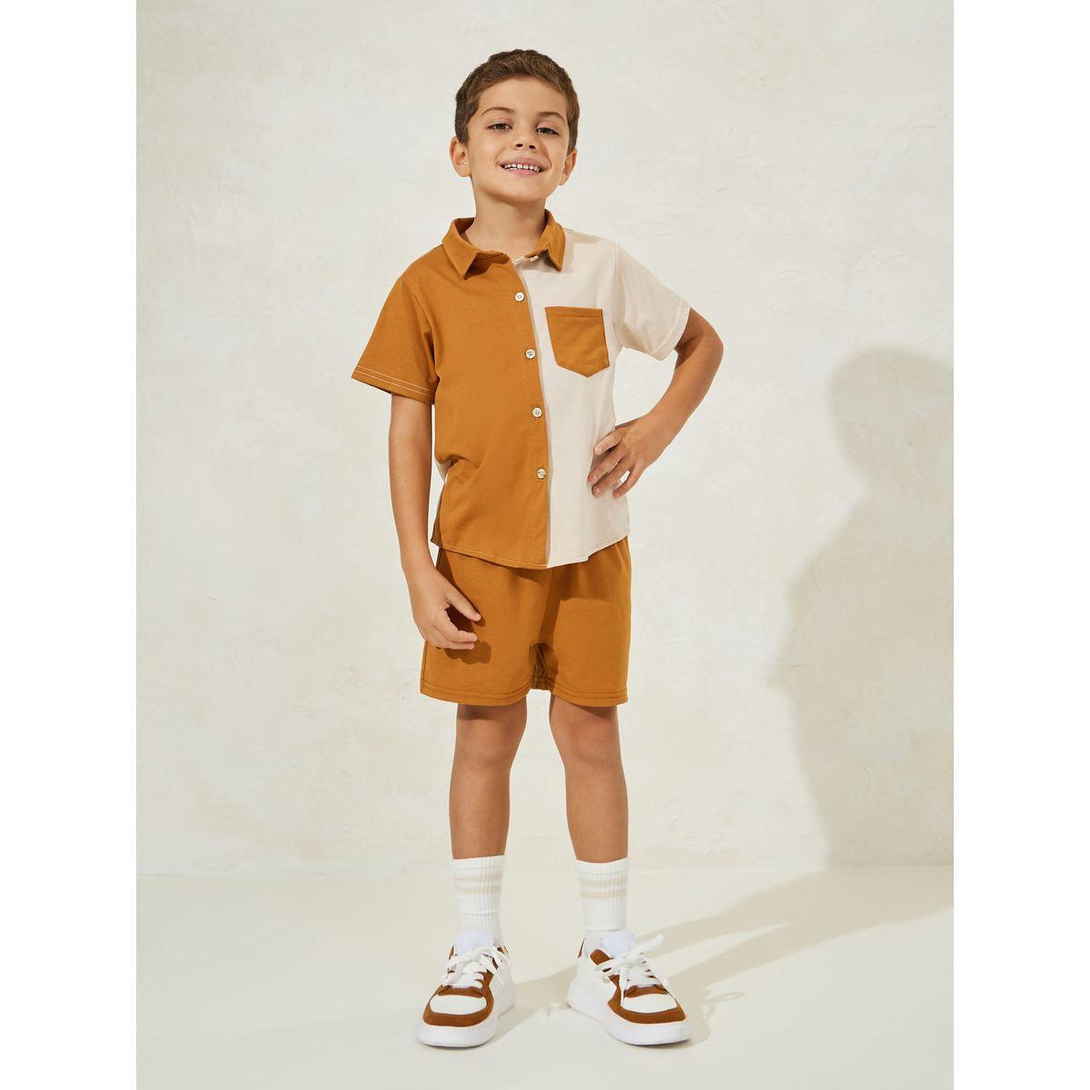 Styli Color Block Pocket Front Shirt & Short Set-boys-clothing-setsandcoords-image-2