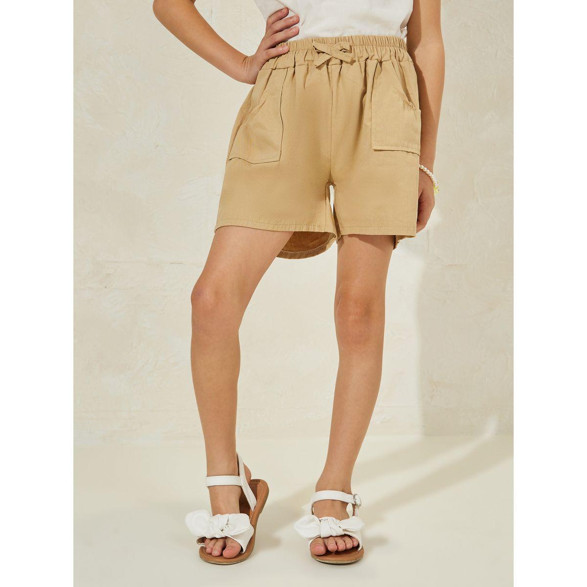 Styli Solid Cotton Shorts with Pocket-girls-clothing-bottoms-shorts-image-1