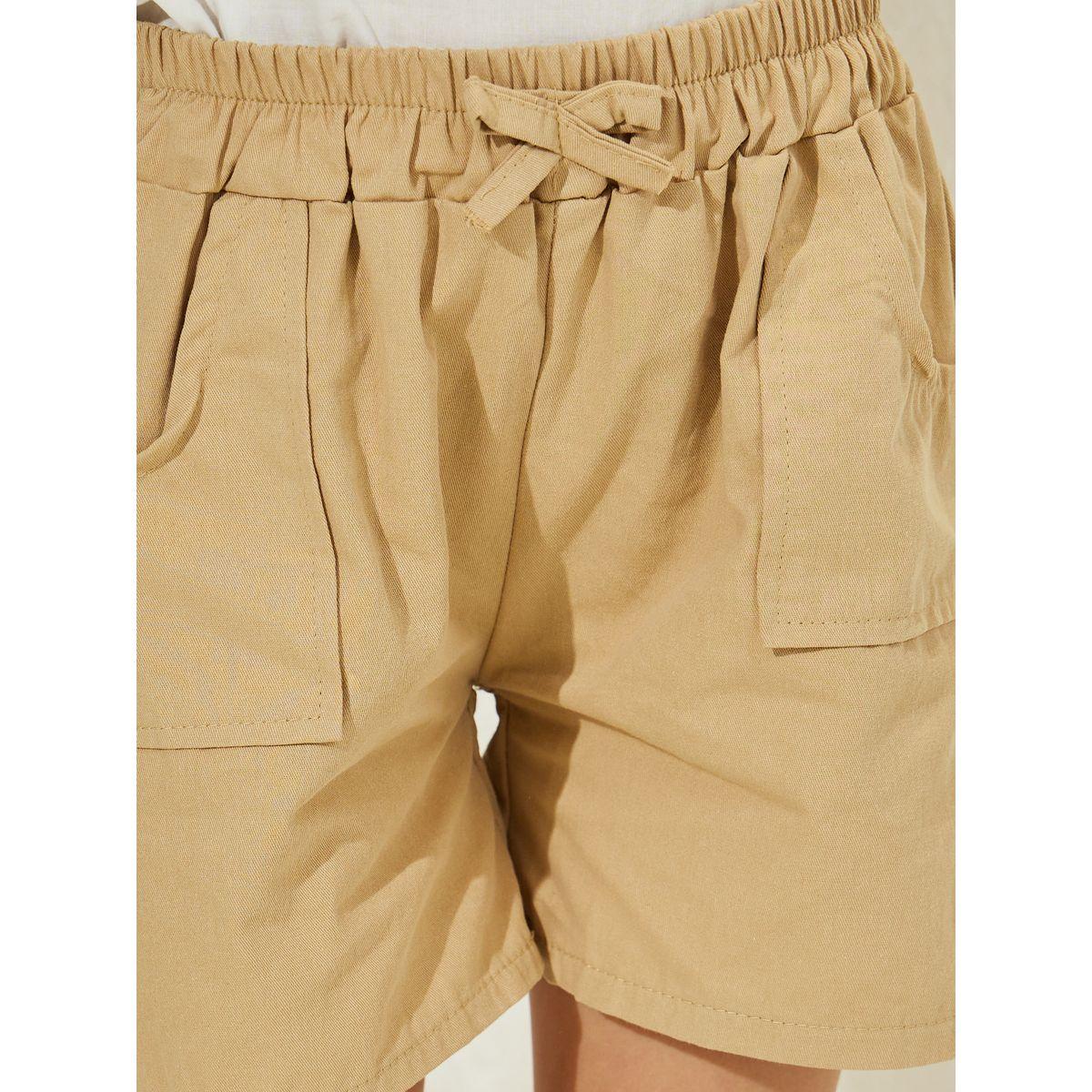 Styli Solid Cotton Shorts with Pocket-girls-clothing-bottoms-shorts-image-3