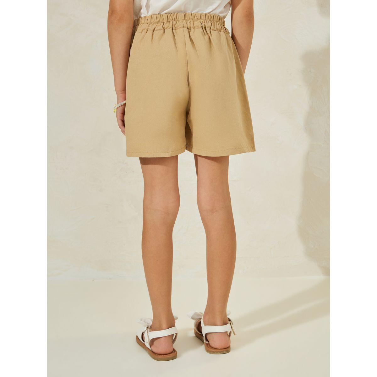 Styli Solid Cotton Shorts with Pocket-girls-clothing-bottoms-shorts-image-4