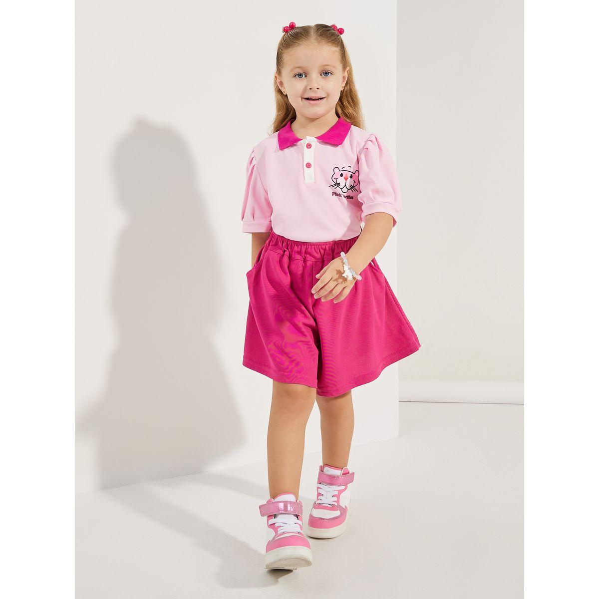 مجموعة من شورت وتيشيرت بولو بطبعة النمر الوردي-girls-clothing-setsandcoords-image-1