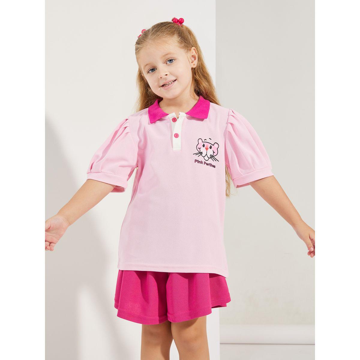مجموعة من شورت وتيشيرت بولو بطبعة النمر الوردي-girls-clothing-setsandcoords-image-2