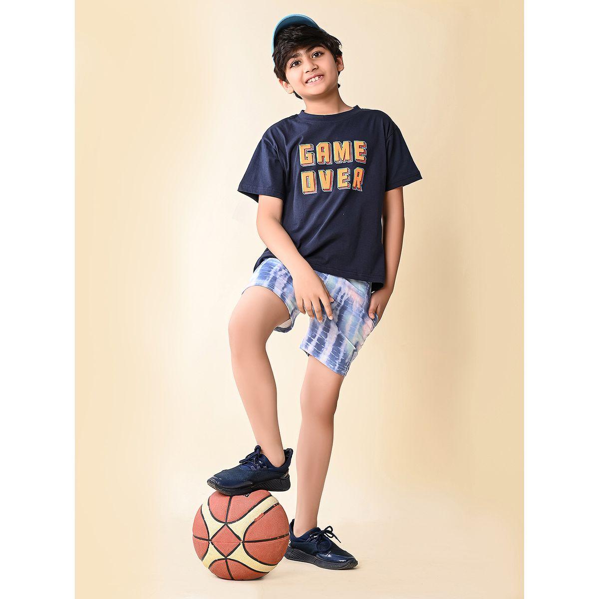 LilPicks Game Over Print T-Shirt and Tie-Dye Shorts Set-boys-clothing-setsandcoords-image-1