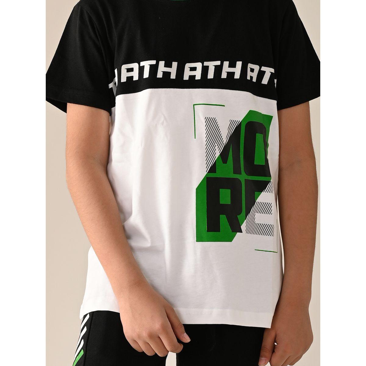LilPicks X Styli  Text Print Colorblock T-Shirt & Shorts Set-boys-clothing-setsandcoords-image-2