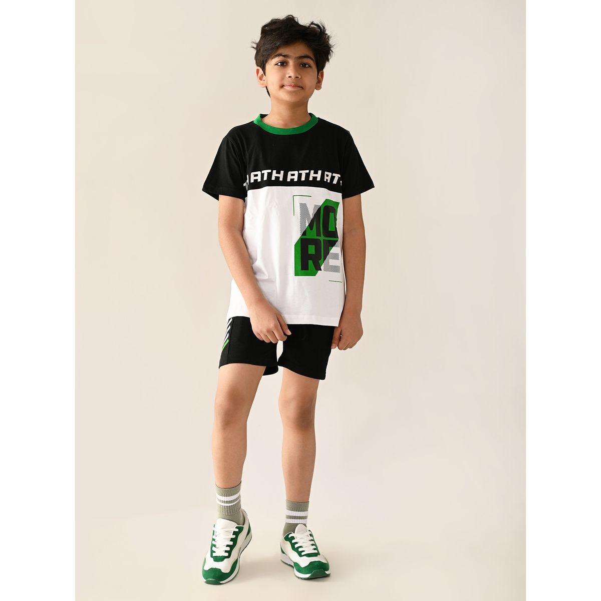 LilPicks X Styli  Text Print Colorblock T-Shirt & Shorts Set-boys-clothing-setsandcoords-image-3