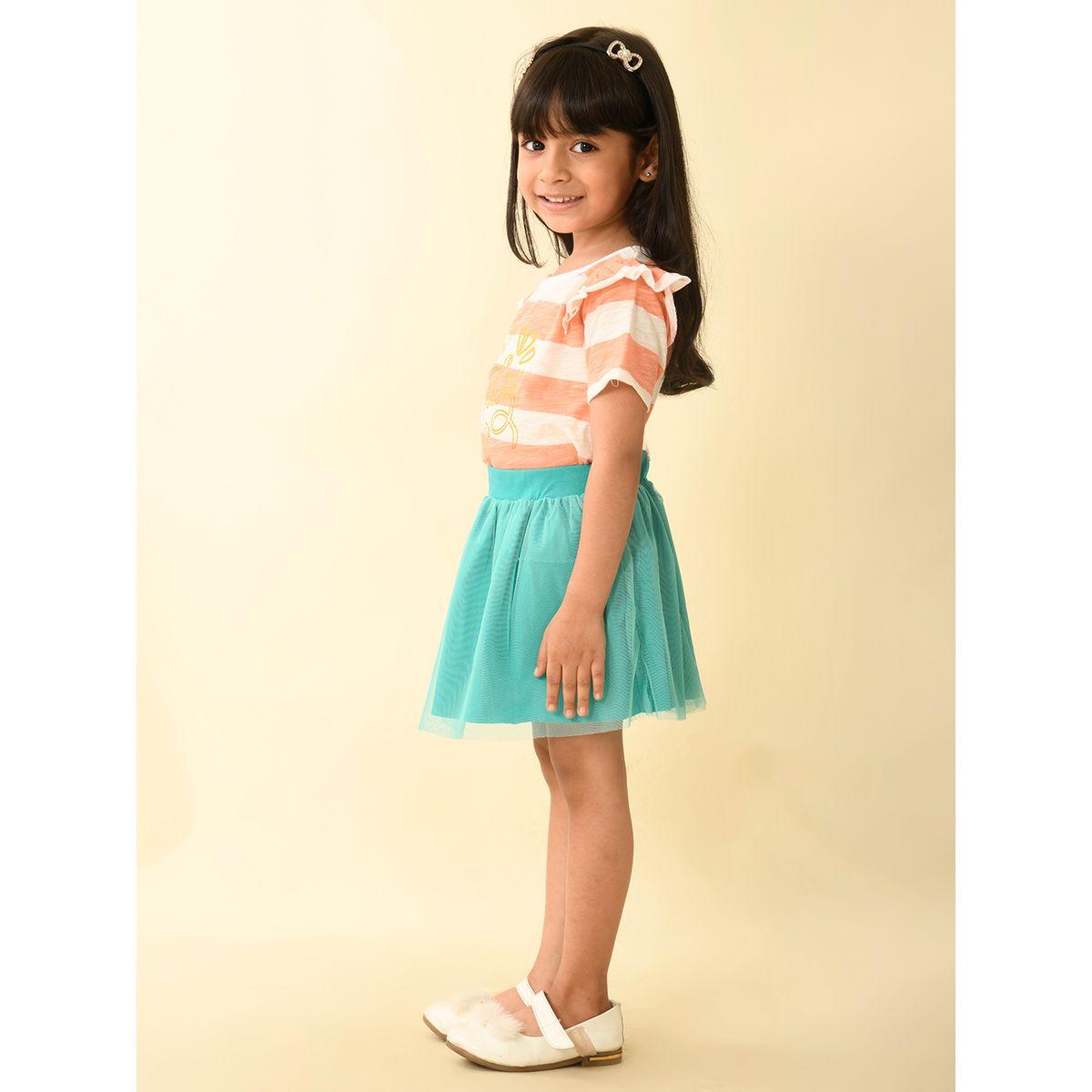 LilPicks X Styli  Striped Top & Mesh Insert Skirt Set-girls-clothing-setsandcoords-image-3