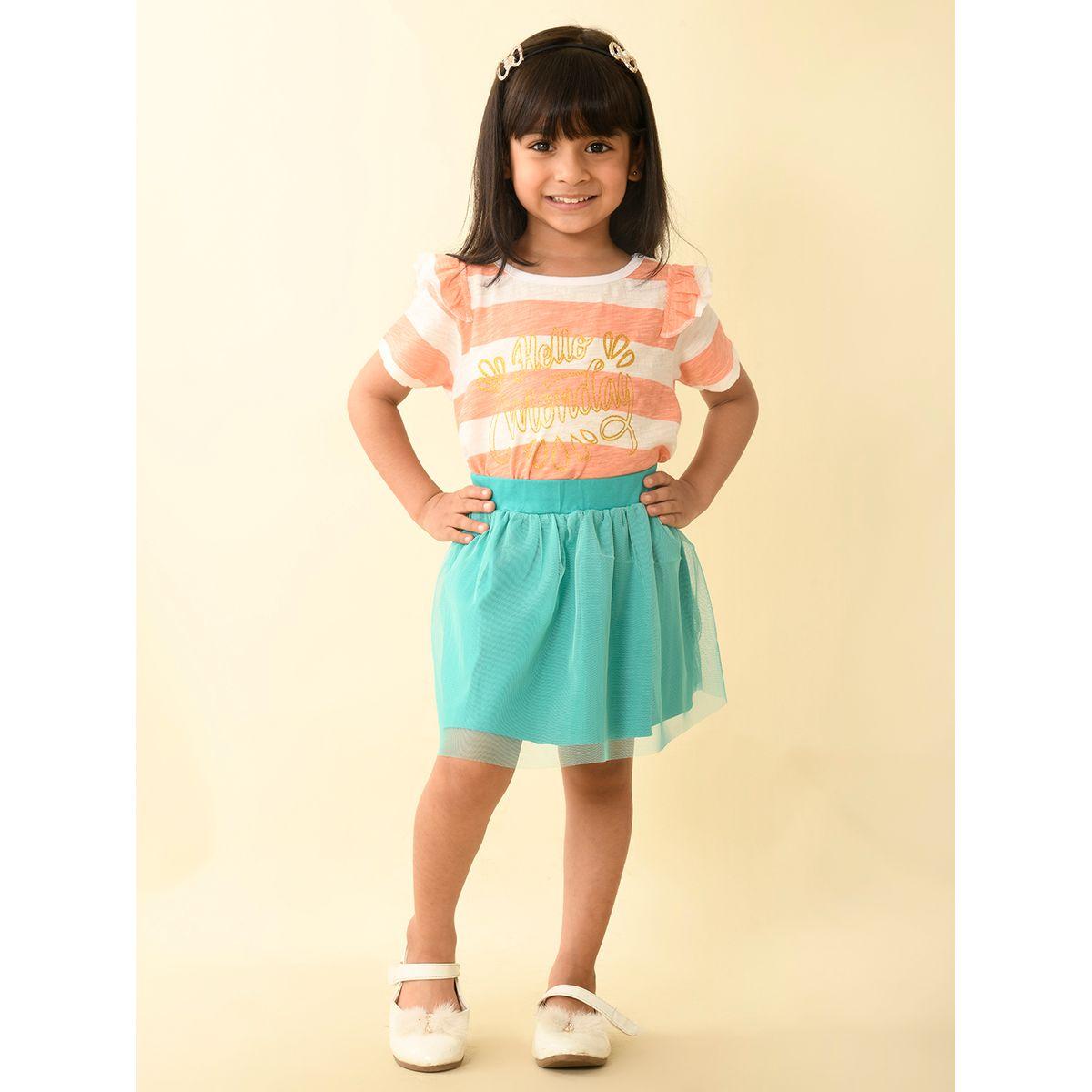 LilPicks X Styli  Striped Top & Mesh Insert Skirt Set-girls-clothing-setsandcoords-image-4