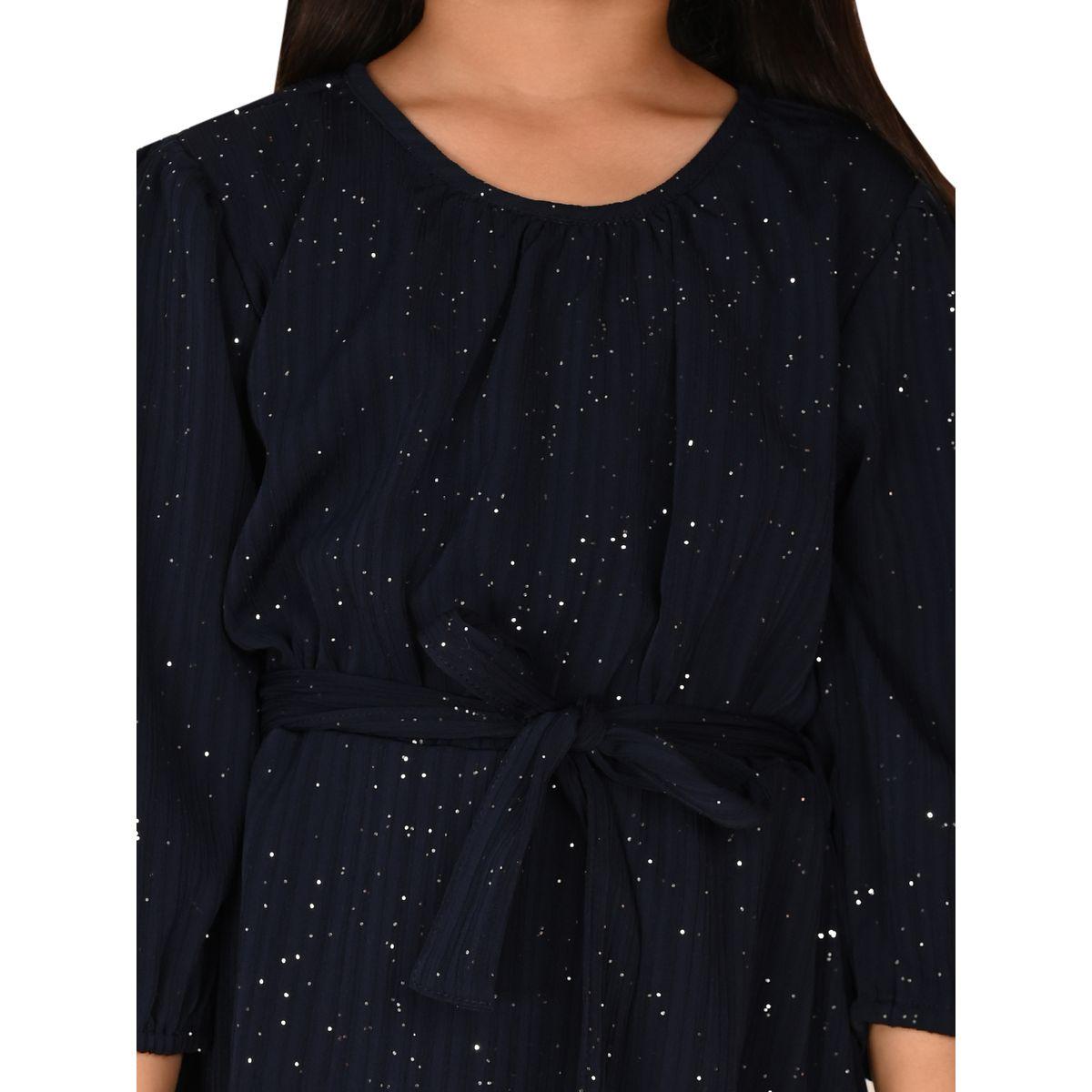 LilPicks Glittered Look Self Tie Up A-Line Dress-girls-clothing-dressesandjumpsuits-image-2