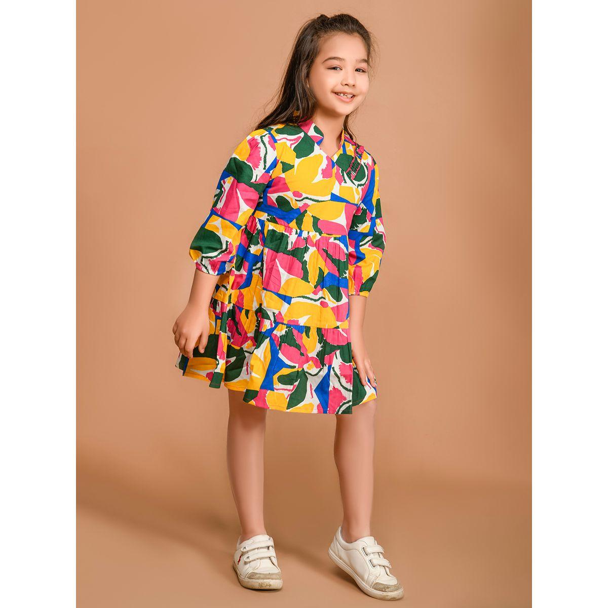 LilPicks X Styli  Abstract Print Fit & Flare Tiered Dress-girls-clothing-dressesandjumpsuits-image-1