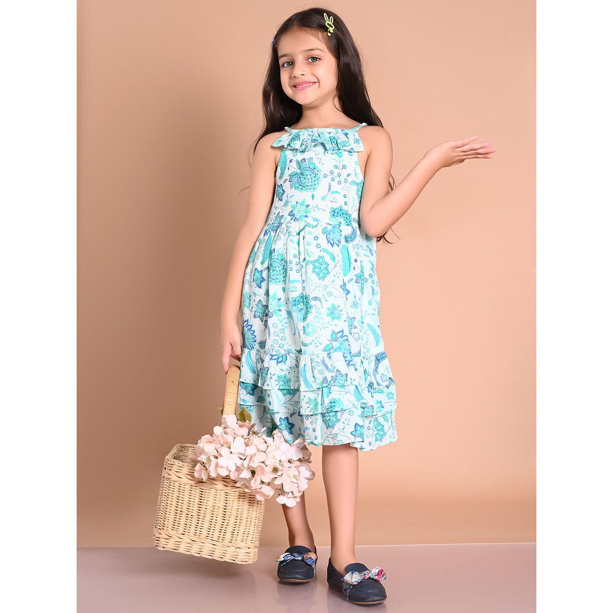فستان بطبقات وحمالات مع تفاصيل كشكش ليل بيكس × ستايلي-girls-clothing-dressesandjumpsuits-image-1