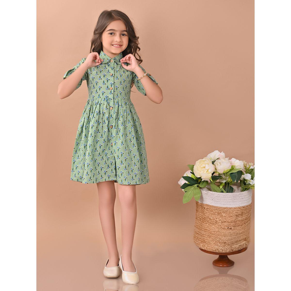 فستان مطبع بالكامل مع ازرار غلق واربطة ليل بيكس × ستايلي-girls-clothing-dressesandjumpsuits-image-1