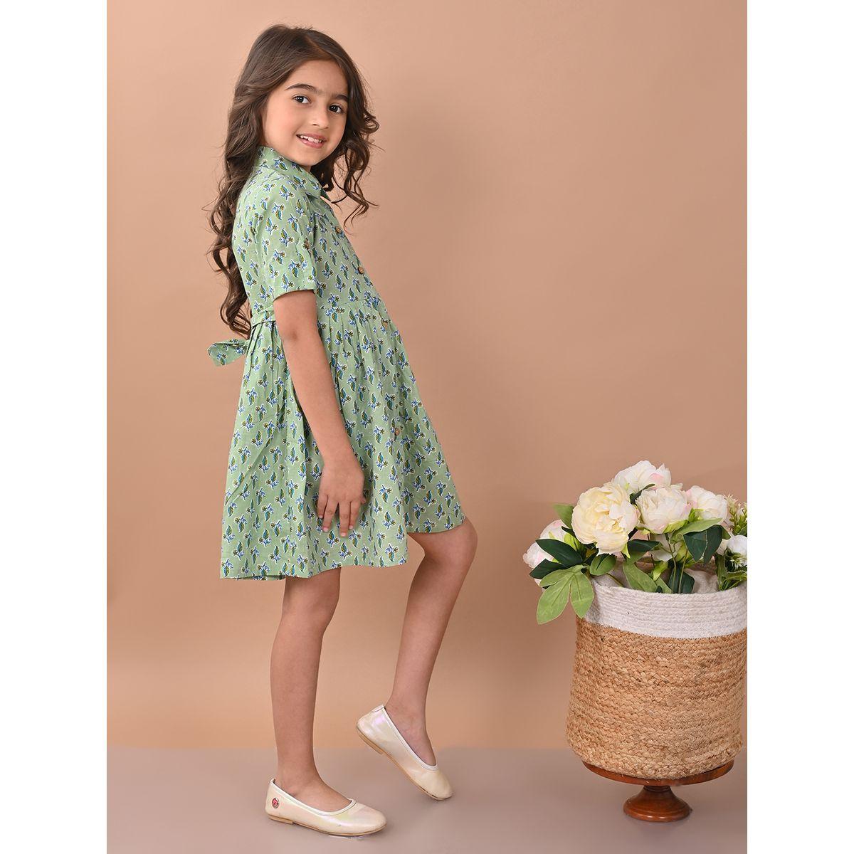 فستان مطبع بالكامل مع ازرار غلق واربطة ليل بيكس × ستايلي-girls-clothing-dressesandjumpsuits-image-2