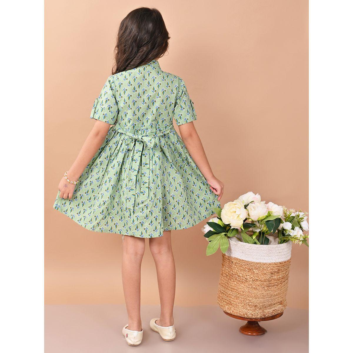 فستان مطبع بالكامل مع ازرار غلق واربطة ليل بيكس × ستايلي-girls-clothing-dressesandjumpsuits-image-3