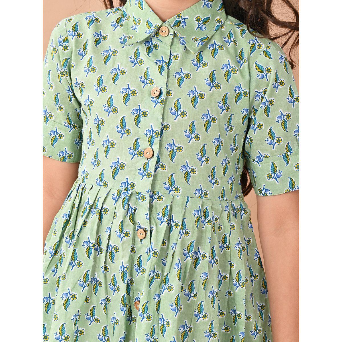 فستان مطبع بالكامل مع ازرار غلق واربطة ليل بيكس × ستايلي-girls-clothing-dressesandjumpsuits-image-4